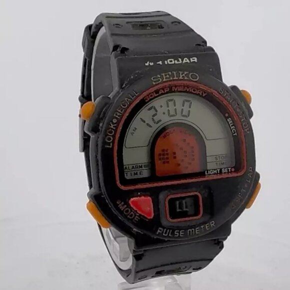 Vintage 38mm Seiko S240-400C PulseMeter Men Quartz Wristwatch S240 Japan Plastic
